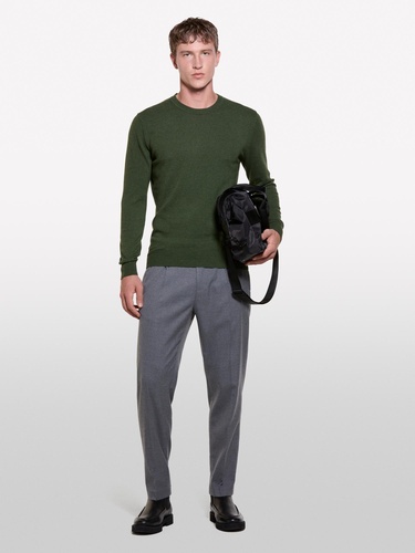  Erkek Koyu Yeşil Kaşmir Karışımlı Bisiklet Yaka Kazak