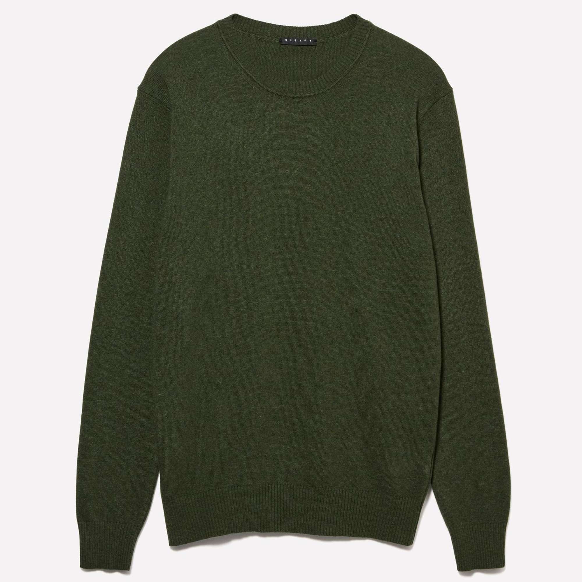 Erkek Koyu Yeşil Kaşmir Karışımlı Bisiklet Yaka Kazak