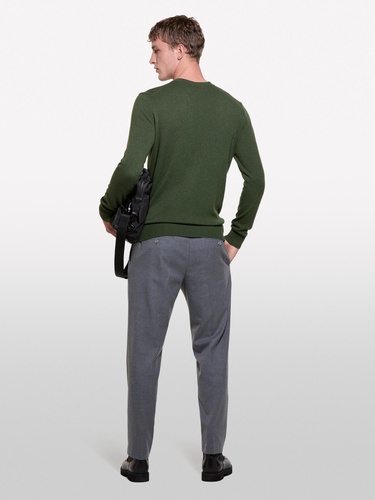  Erkek Koyu Yeşil Kaşmir Karışımlı Bisiklet Yaka Kazak