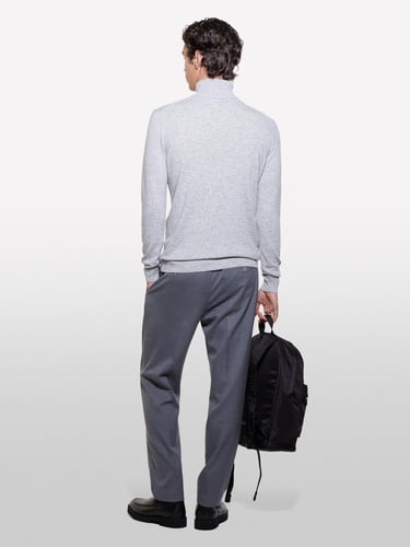  Erkek Gri Melanj Kaşmir Karışımlı Dik Yaka Kazak