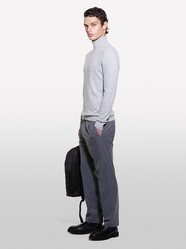  Erkek Gri Melanj Kaşmir Karışımlı Dik Yaka Kazak