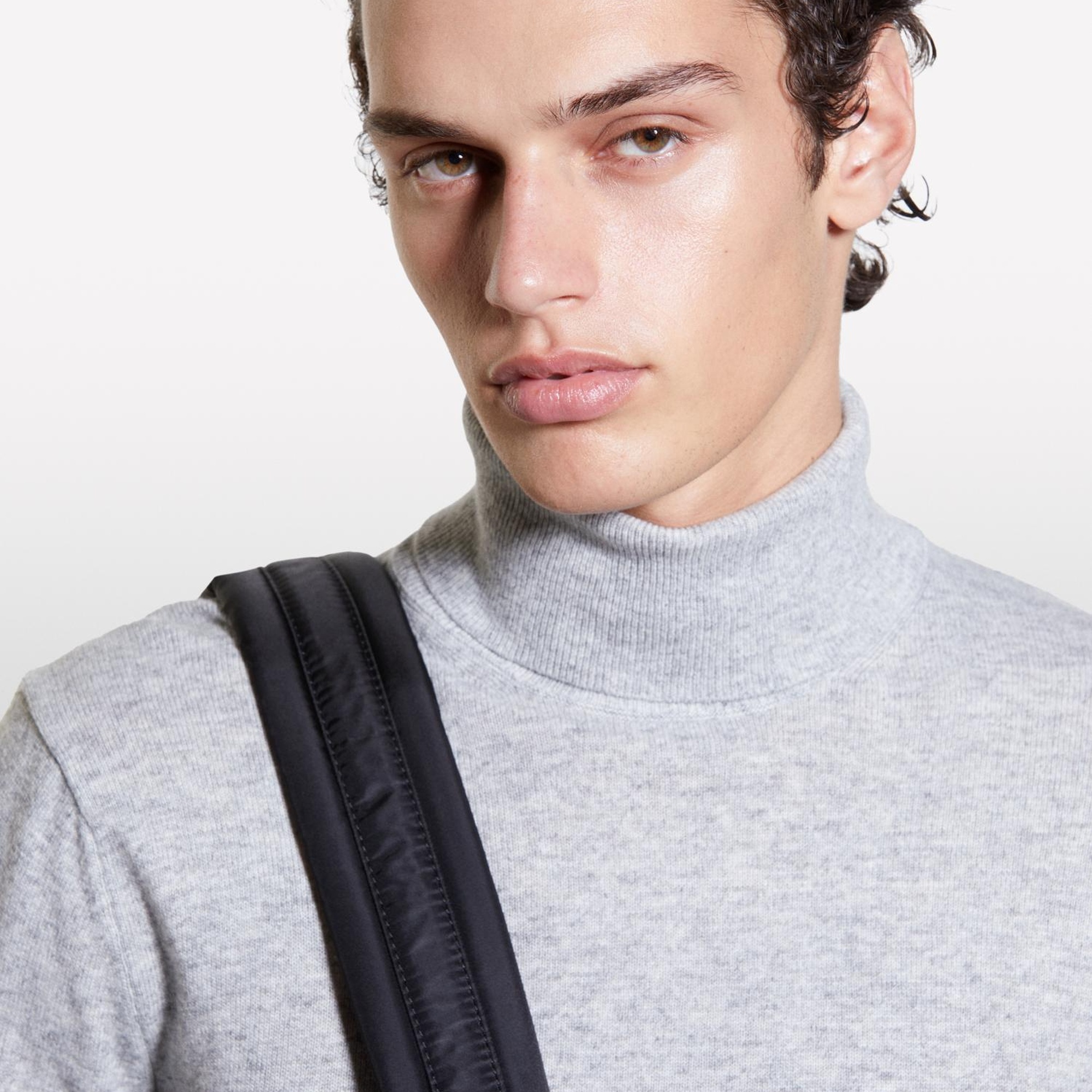 Erkek Gri Melanj Kaşmir Karışımlı Dik Yaka Kazak