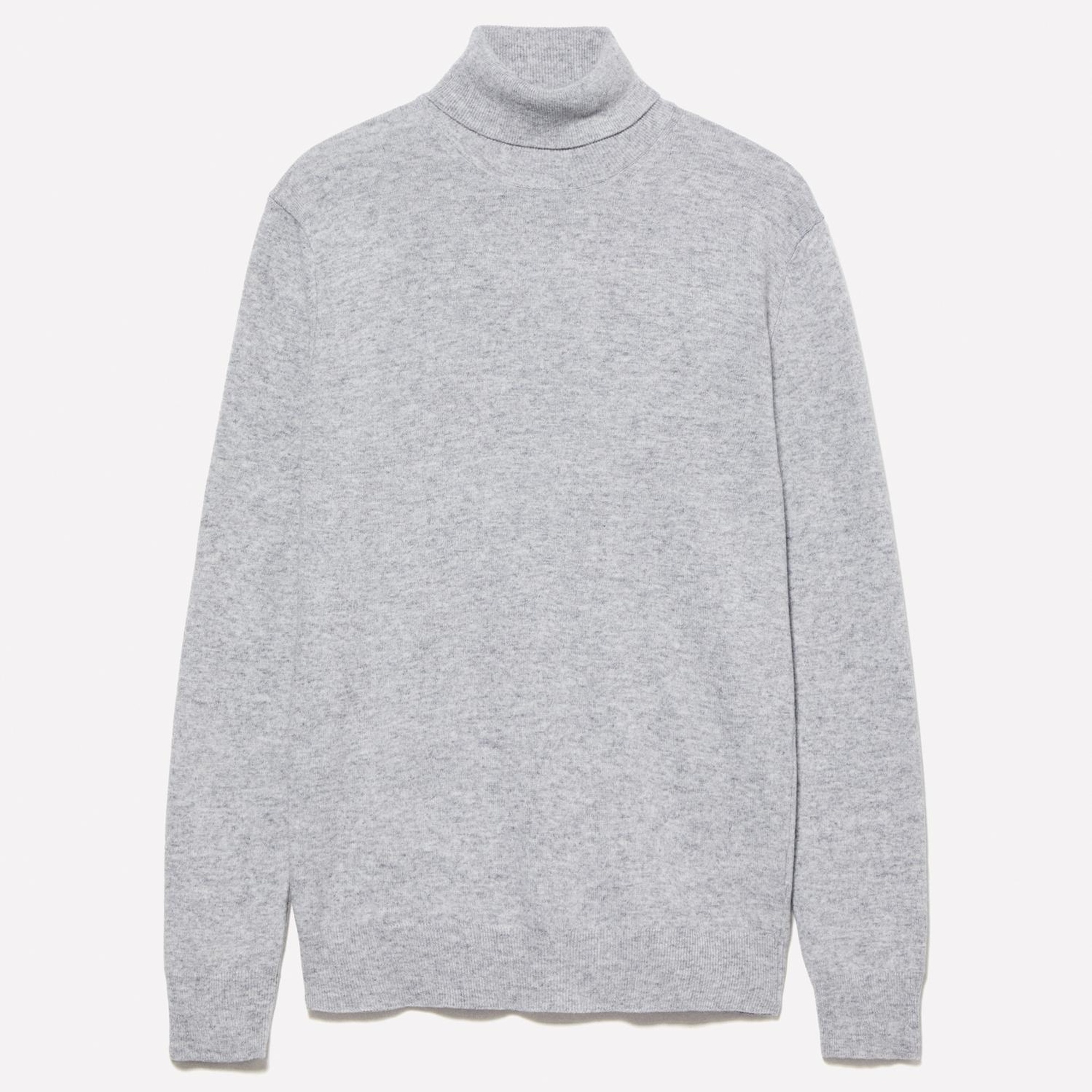 Erkek Gri Melanj Kaşmir Karışımlı Dik Yaka Kazak