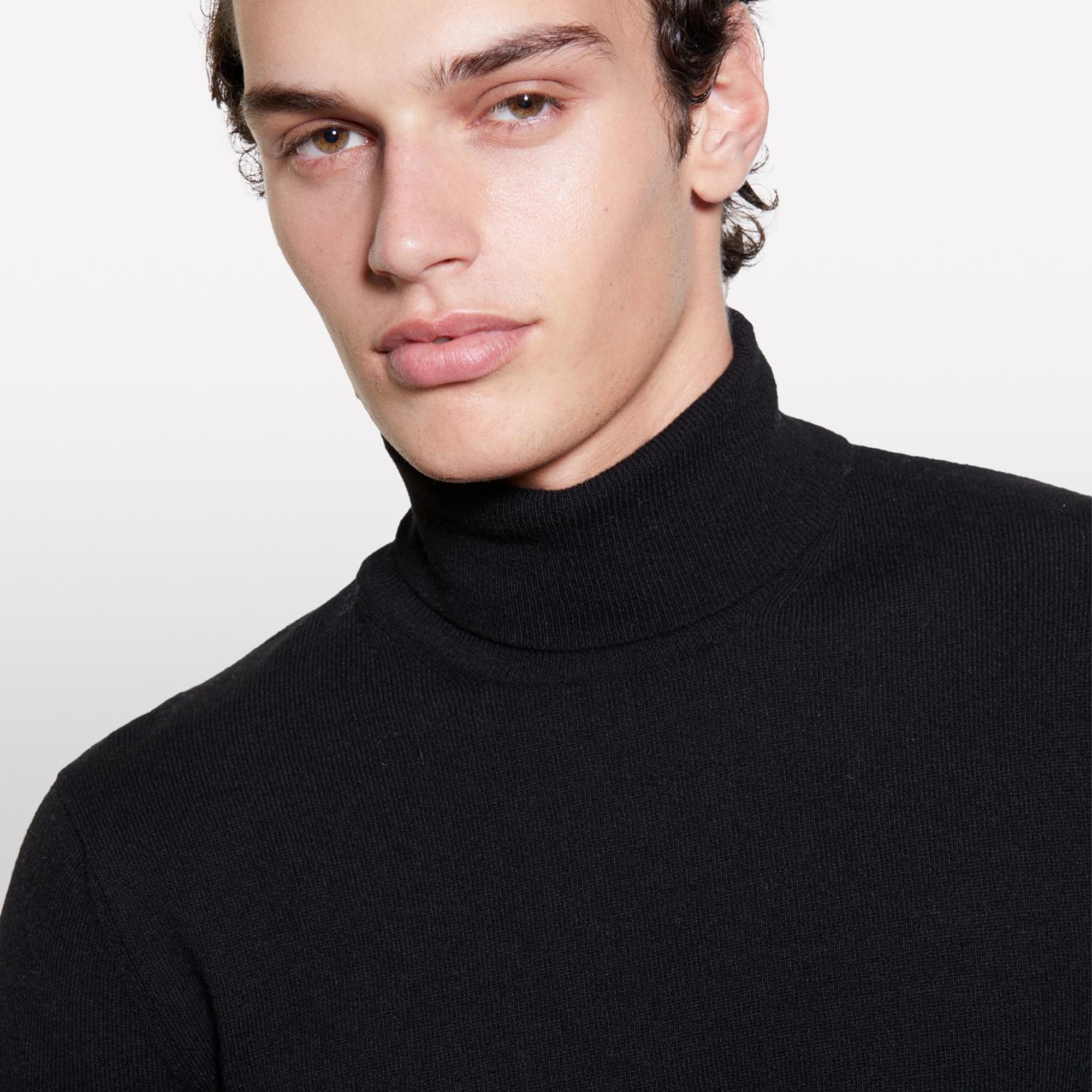 Erkek Siyah Kaşmir Karışımlı Dik Yaka Kazak