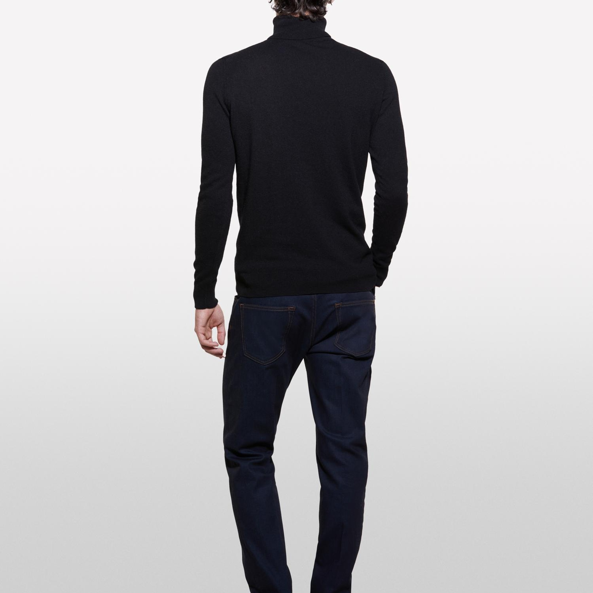 Erkek Siyah Kaşmir Karışımlı Dik Yaka Kazak