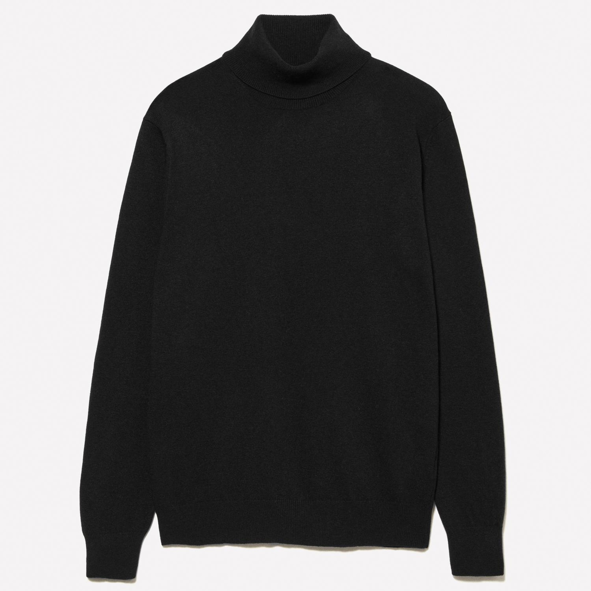 Erkek Siyah Kaşmir Karışımlı Dik Yaka Kazak