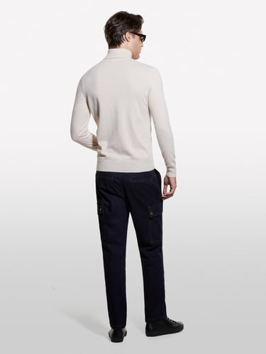  Erkek Krem Kaşmir Karışımlı Dik Yaka Kazak