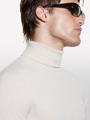  Erkek Krem Kaşmir Karışımlı Dik Yaka Kazak