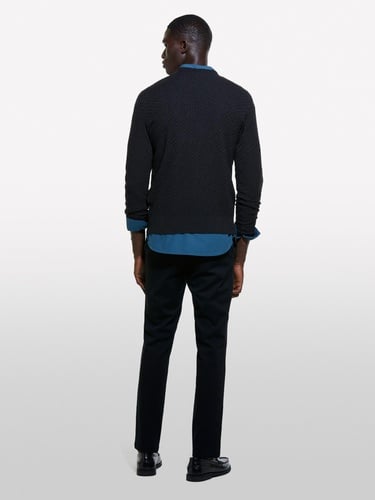  Erkek Koyu Gri Yün Karışımlı Uzun Kollu Ribanalı Kazak