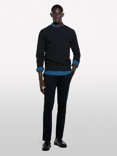  Erkek Koyu Gri Yün Karışımlı Uzun Kollu Ribanalı Kazak