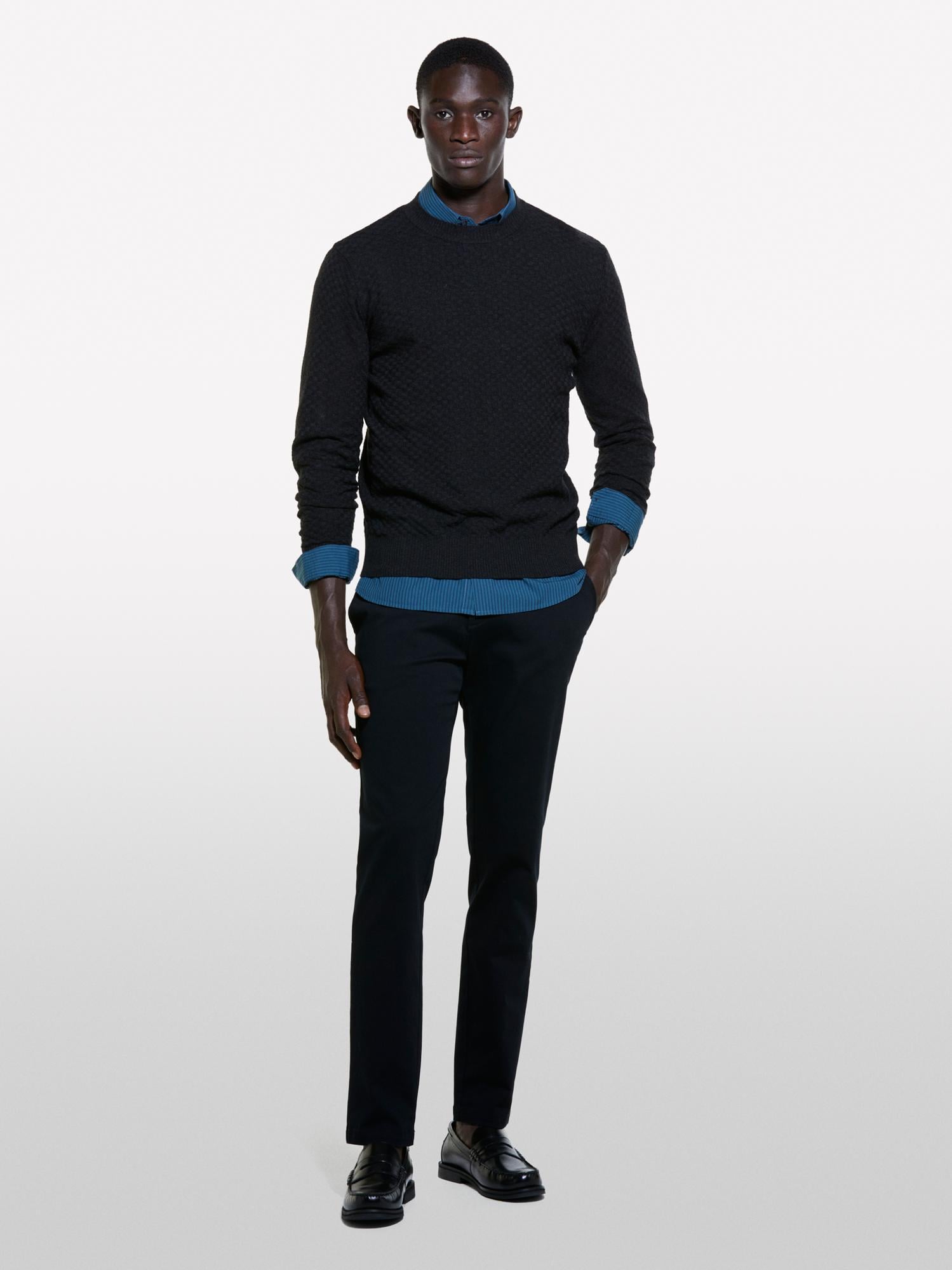  Erkek Koyu Gri Yün Karışımlı Uzun Kollu Ribanalı Kazak