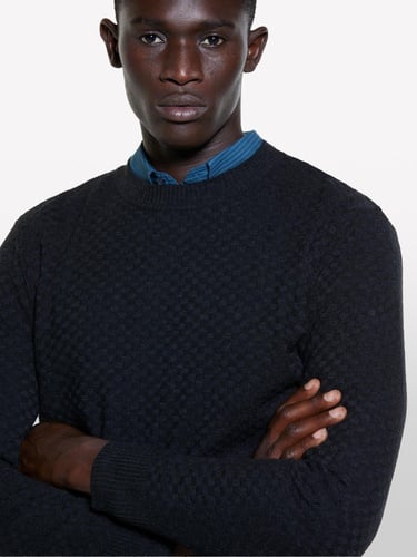  Erkek Koyu Gri Yün Karışımlı Uzun Kollu Ribanalı Kazak