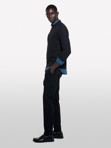  Erkek Koyu Gri Yün Karışımlı Uzun Kollu Ribanalı Kazak