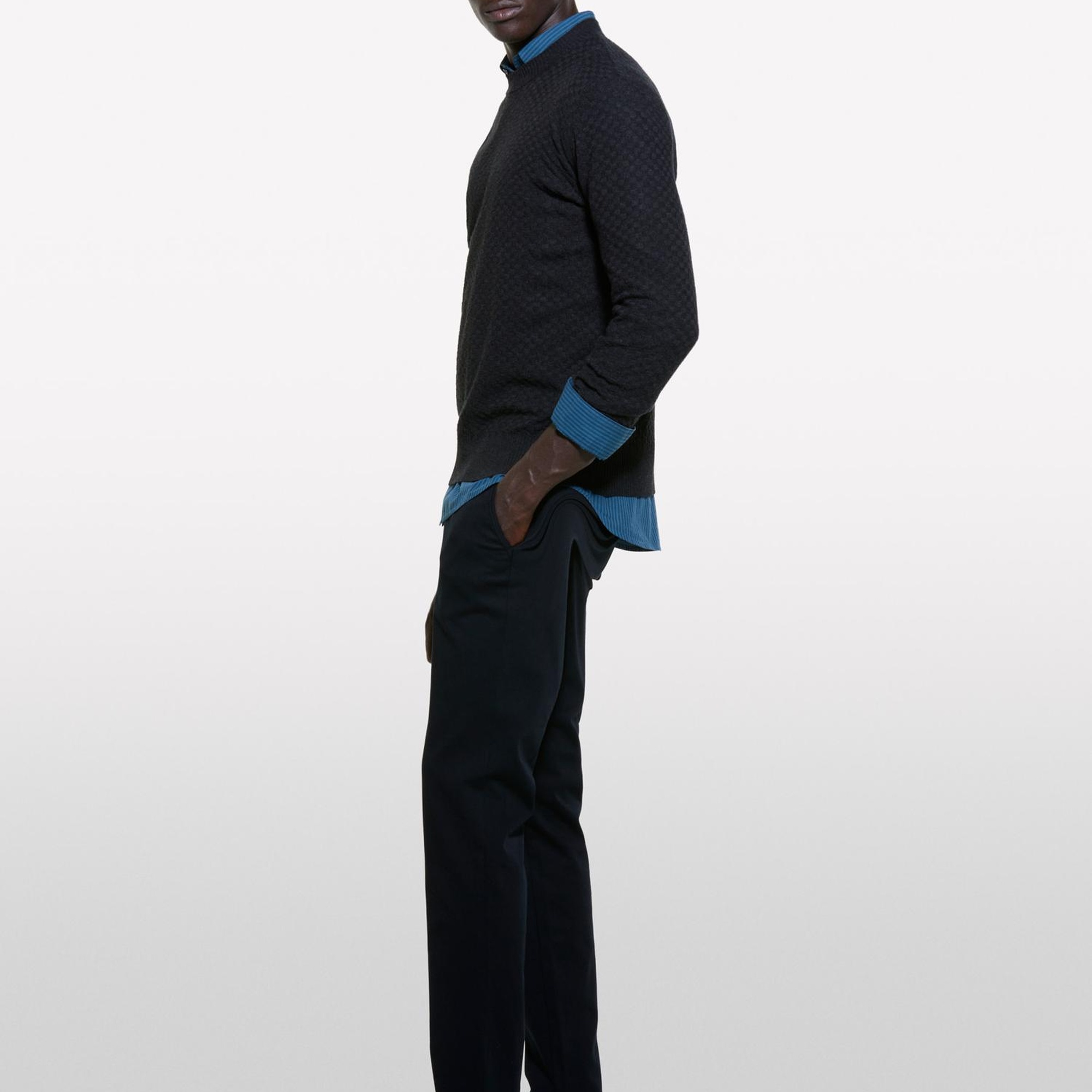 Erkek Koyu Gri Yün Karışımlı Uzun Kollu Ribanalı Kazak