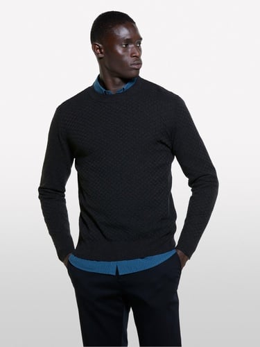  Erkek Koyu Gri Yün Karışımlı Uzun Kollu Ribanalı Kazak