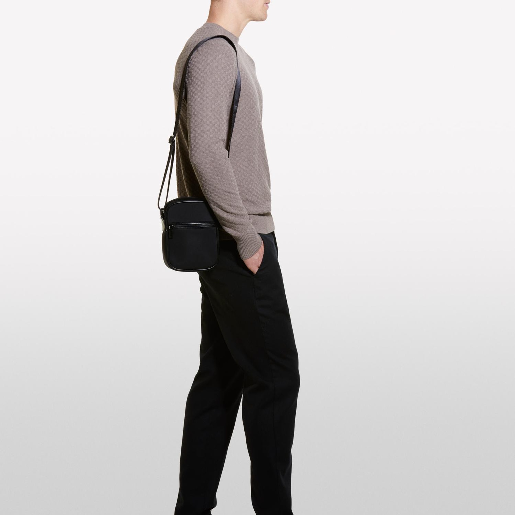 Erkek Kahve Melanj Yün Karışımlı Uzun Kollu Ribanalı Kazak