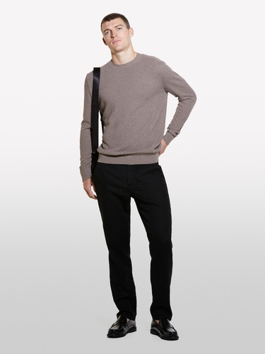  Erkek Kahve Melanj Yün Karışımlı Uzun Kollu Ribanalı Kazak