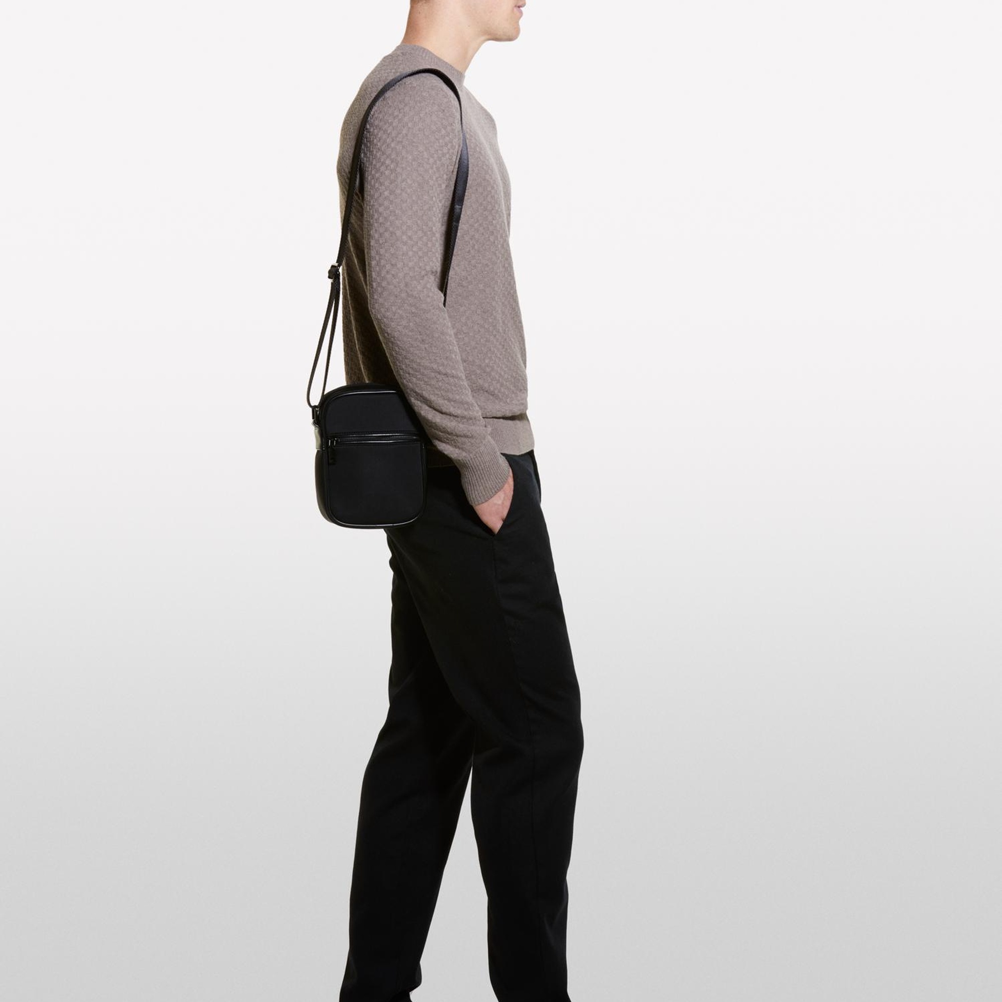 Erkek Kahve Melanj Yün Karışımlı Uzun Kollu Ribanalı Kazak