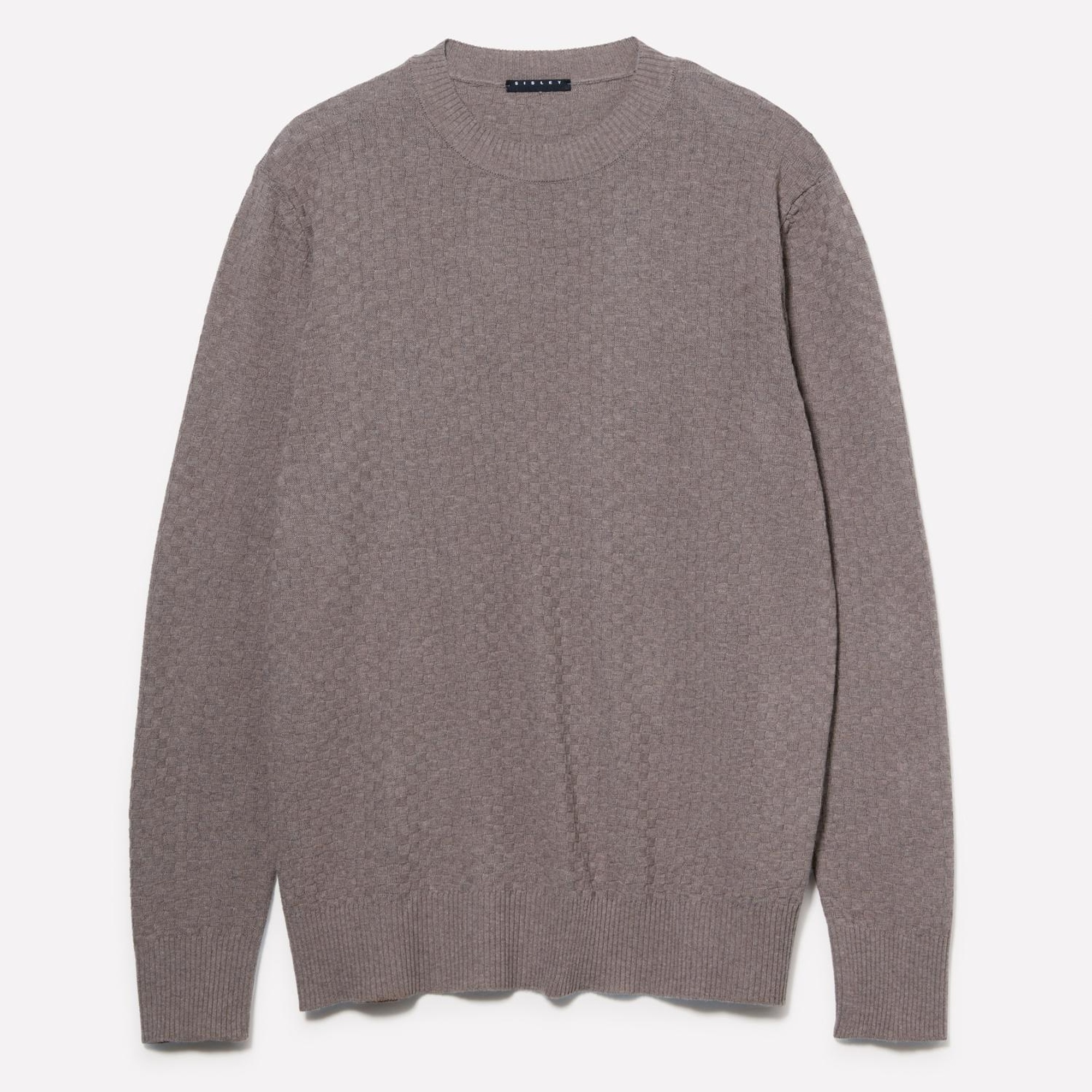 Erkek Kahve Melanj Yün Karışımlı Uzun Kollu Ribanalı Kazak