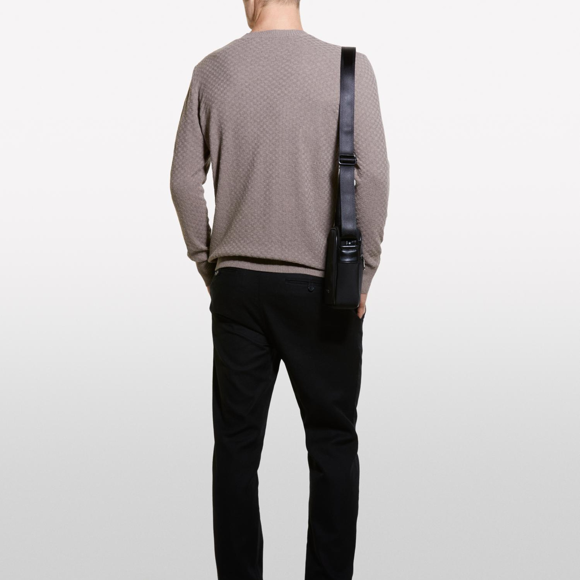 Erkek Kahve Melanj Yün Karışımlı Uzun Kollu Ribanalı Kazak