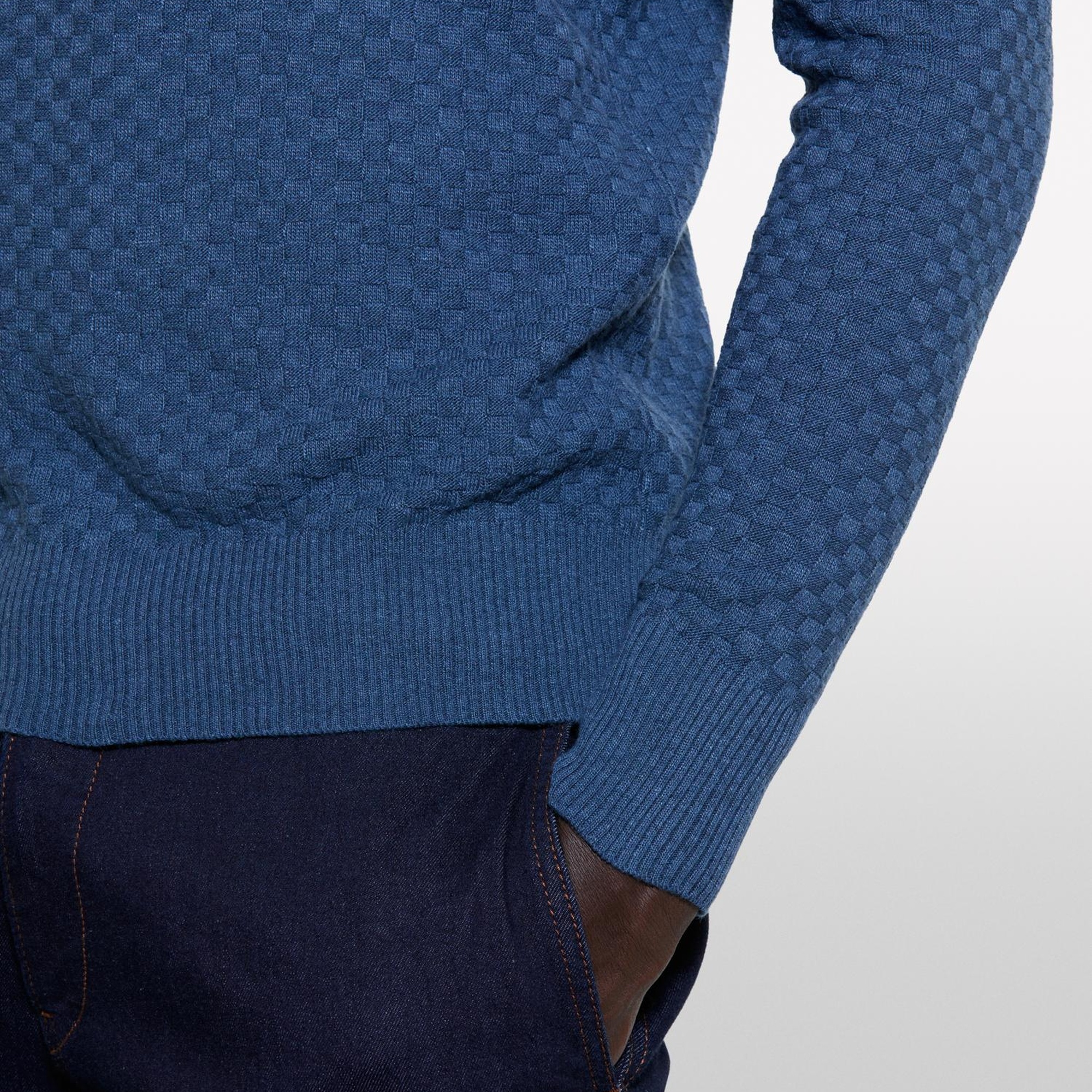 Erkek Petrol Mavisi Yün Karışımlı Uzun Kollu Ribanalı Kazak