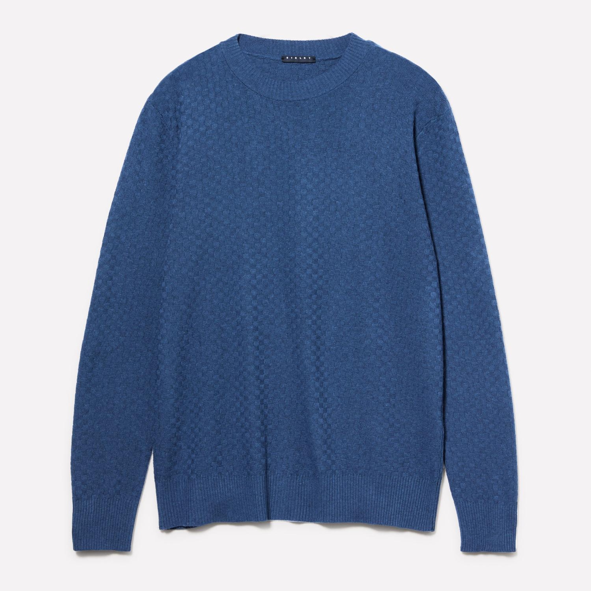 Erkek Petrol Mavisi Yün Karışımlı Uzun Kollu Ribanalı Kazak