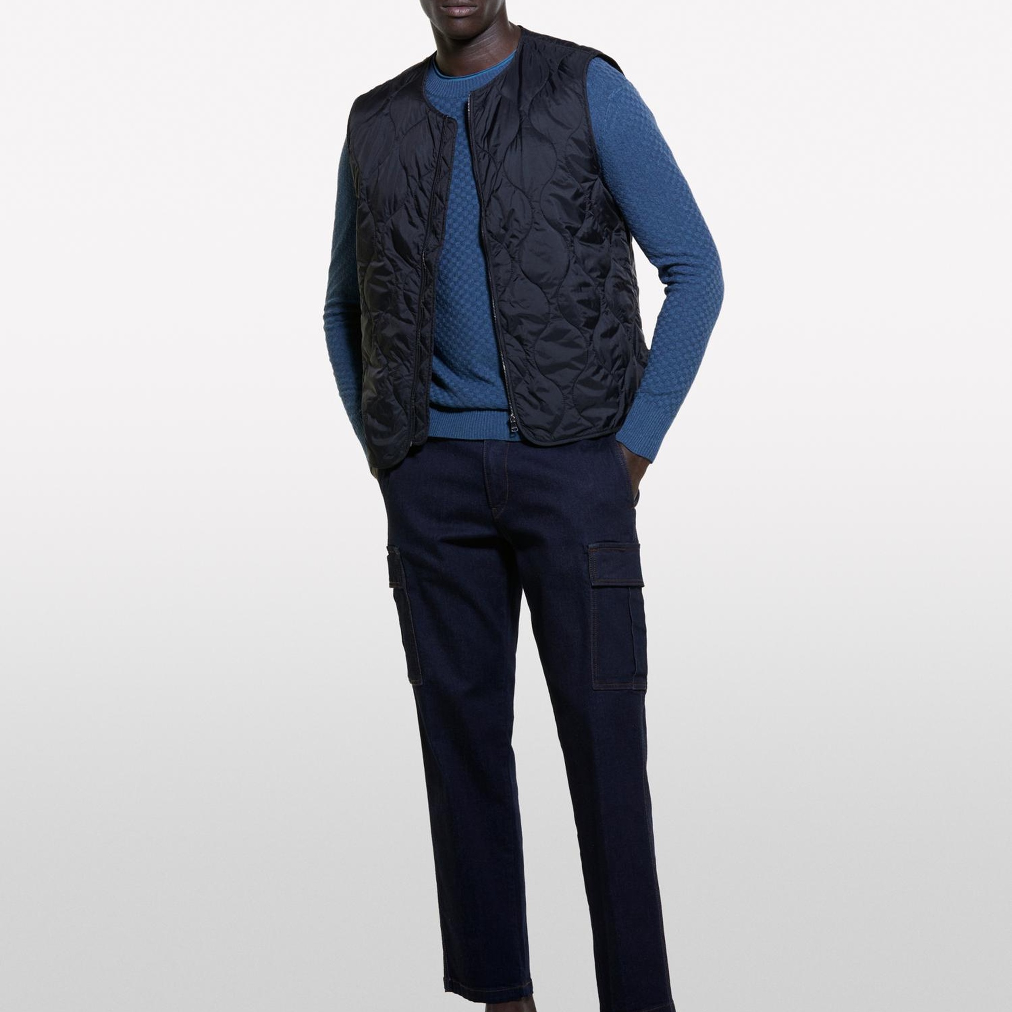 Erkek Petrol Mavisi Yün Karışımlı Uzun Kollu Ribanalı Kazak