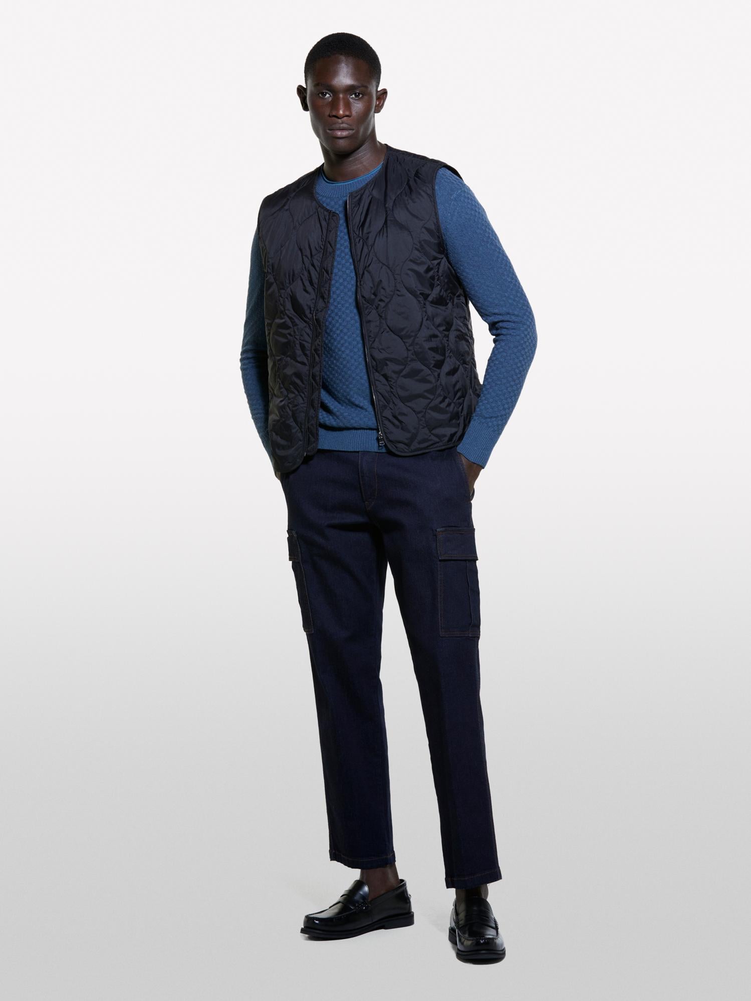  Erkek Petrol Mavisi Yün Karışımlı Uzun Kollu Ribanalı Kazak