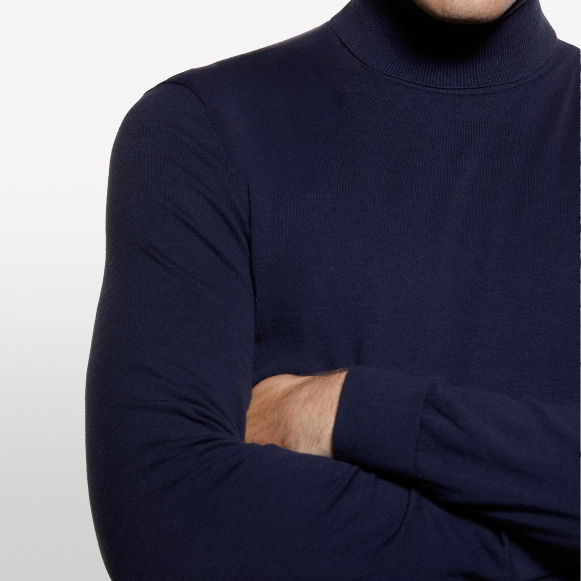 Erkek Lacivert Koton Karışımlı Dik Yaka Kazak