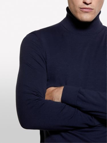  Erkek Lacivert Koton Karışımlı Dik Yaka Kazak