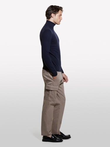  Erkek Lacivert Koton Karışımlı Dik Yaka Kazak