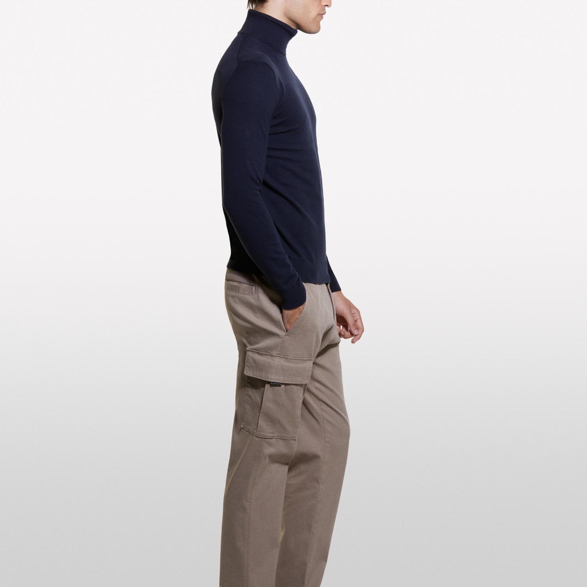 Erkek Lacivert Koton Karışımlı Dik Yaka Kazak