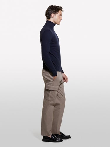  Erkek Lacivert Koton Karışımlı Dik Yaka Kazak