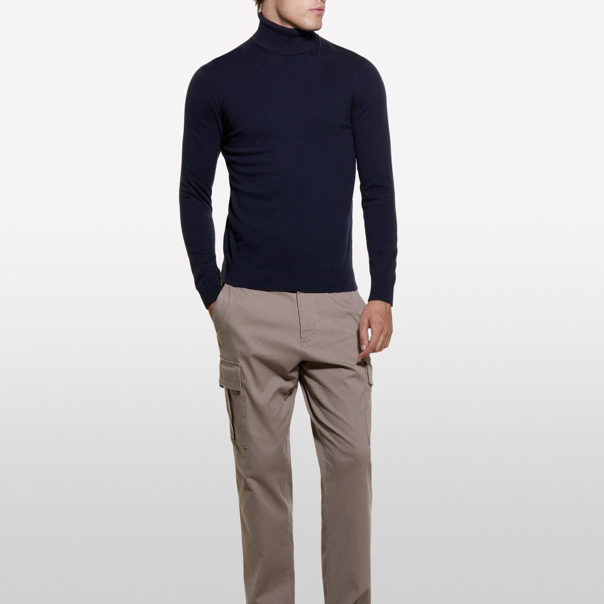 Erkek Lacivert Koton Karışımlı Dik Yaka Kazak