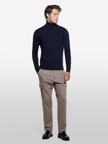  Erkek Lacivert Koton Karışımlı Dik Yaka Kazak