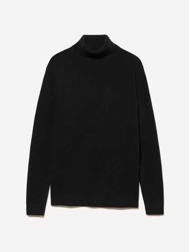  Erkek Siyah Yün Karışımlı Dik Yaka Kazak