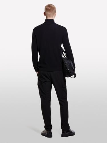  Erkek Siyah Yün Karışımlı Dik Yaka Kazak