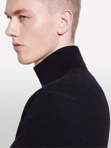  Erkek Siyah Yün Karışımlı Dik Yaka Kazak