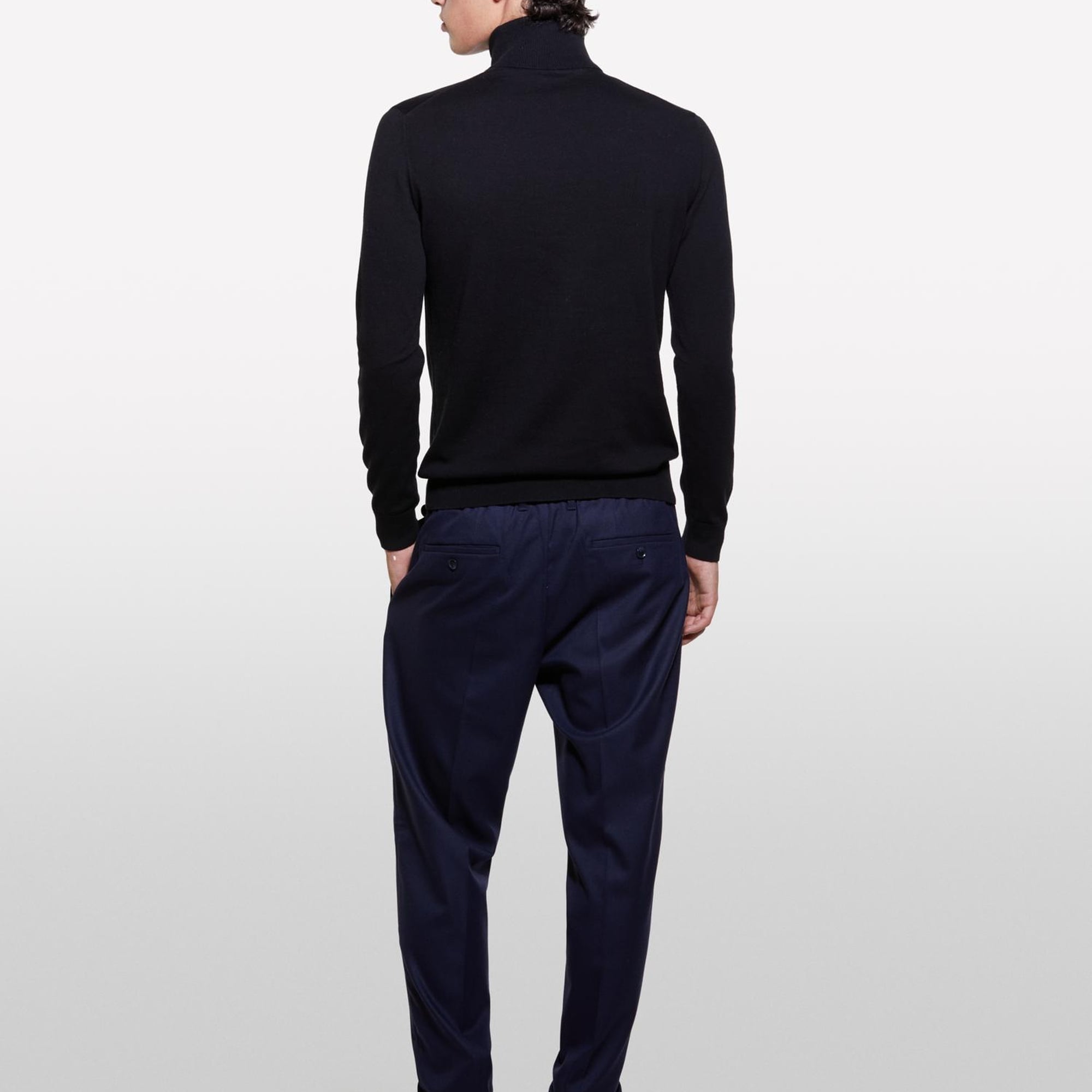 Erkek Siyah Koton Karışımlı Dik Yaka Kazak