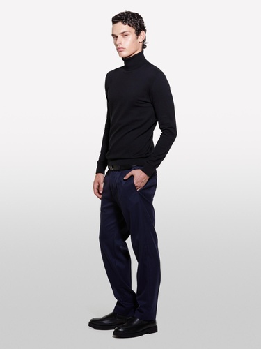  Erkek Siyah Koton Karışımlı Dik Yaka Kazak