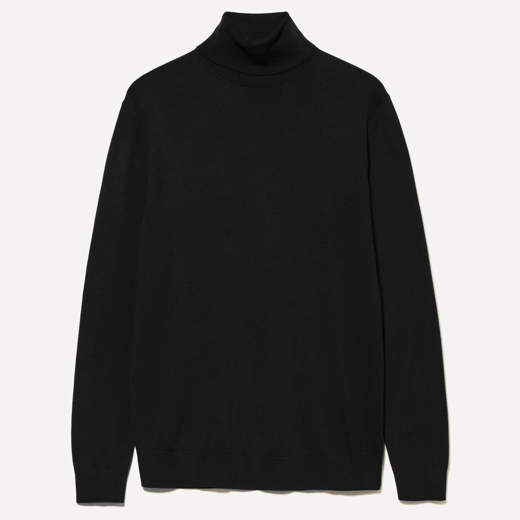 Erkek Siyah Koton Karışımlı Dik Yaka Kazak