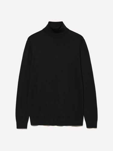  Erkek Siyah Koton Karışımlı Dik Yaka Kazak