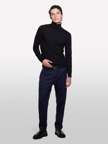  Erkek Siyah Koton Karışımlı Dik Yaka Kazak