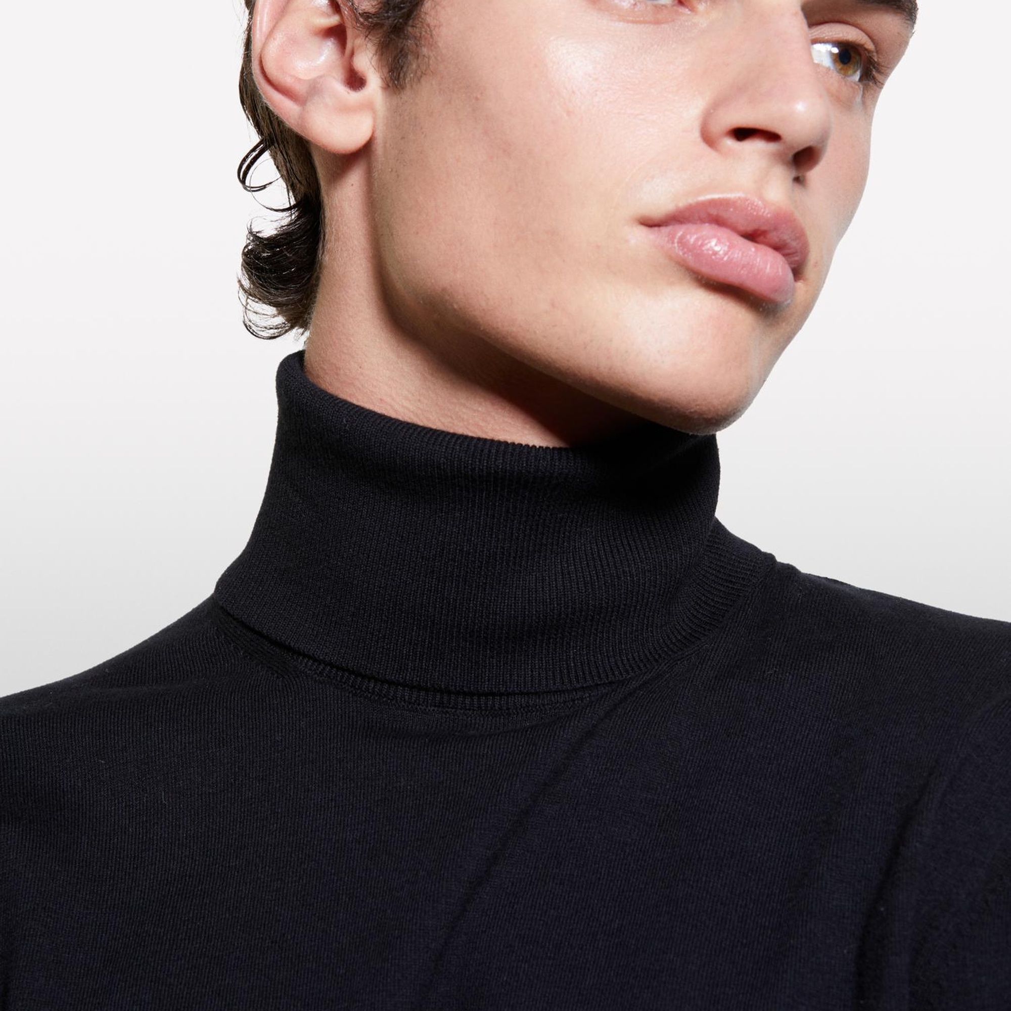 Erkek Siyah Koton Karışımlı Dik Yaka Kazak