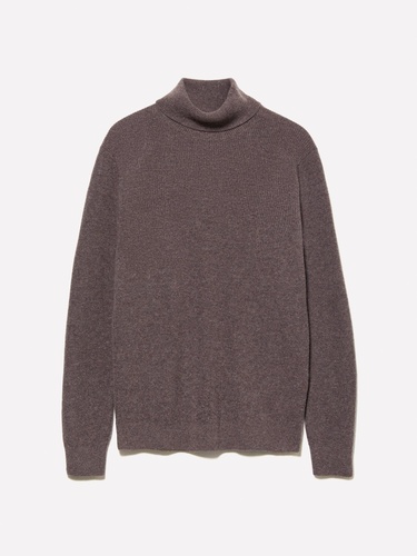  Erkek Kahverengi Yün Karışımlı Dik Yaka Kazak