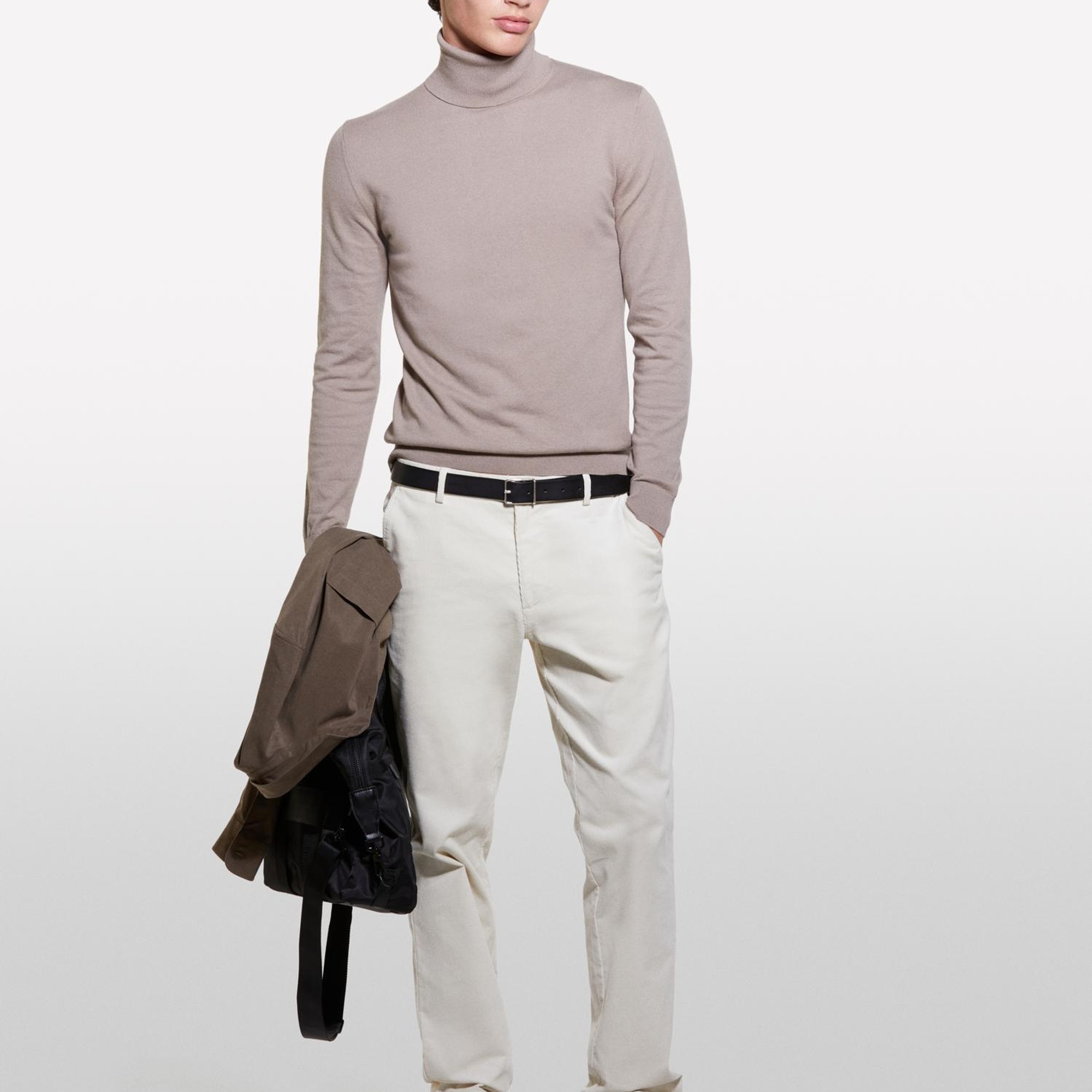 Erkek Deve Tüyü Koton Karışımlı Dik Yaka Kazak