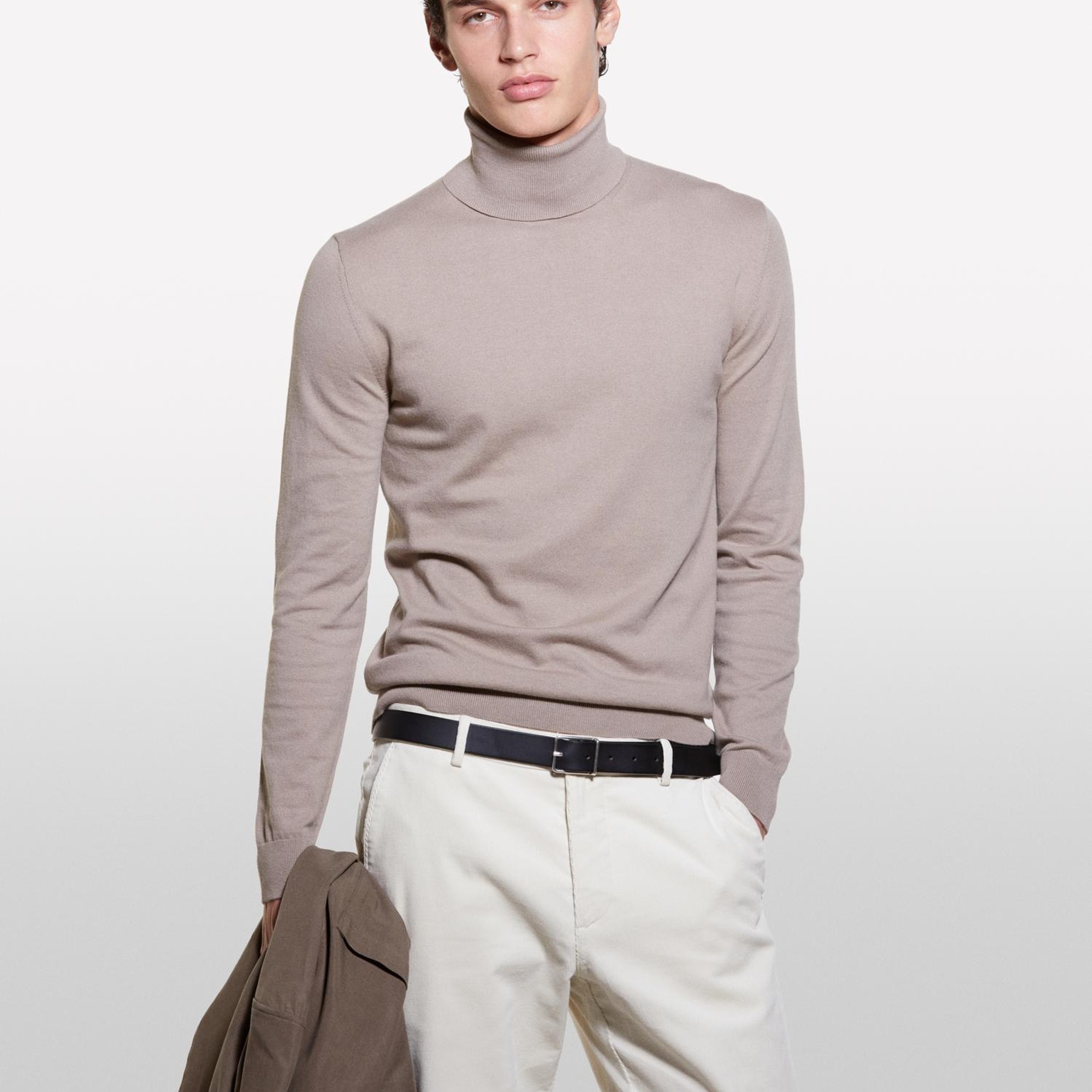 Erkek Deve Tüyü Koton Karışımlı Dik Yaka Kazak