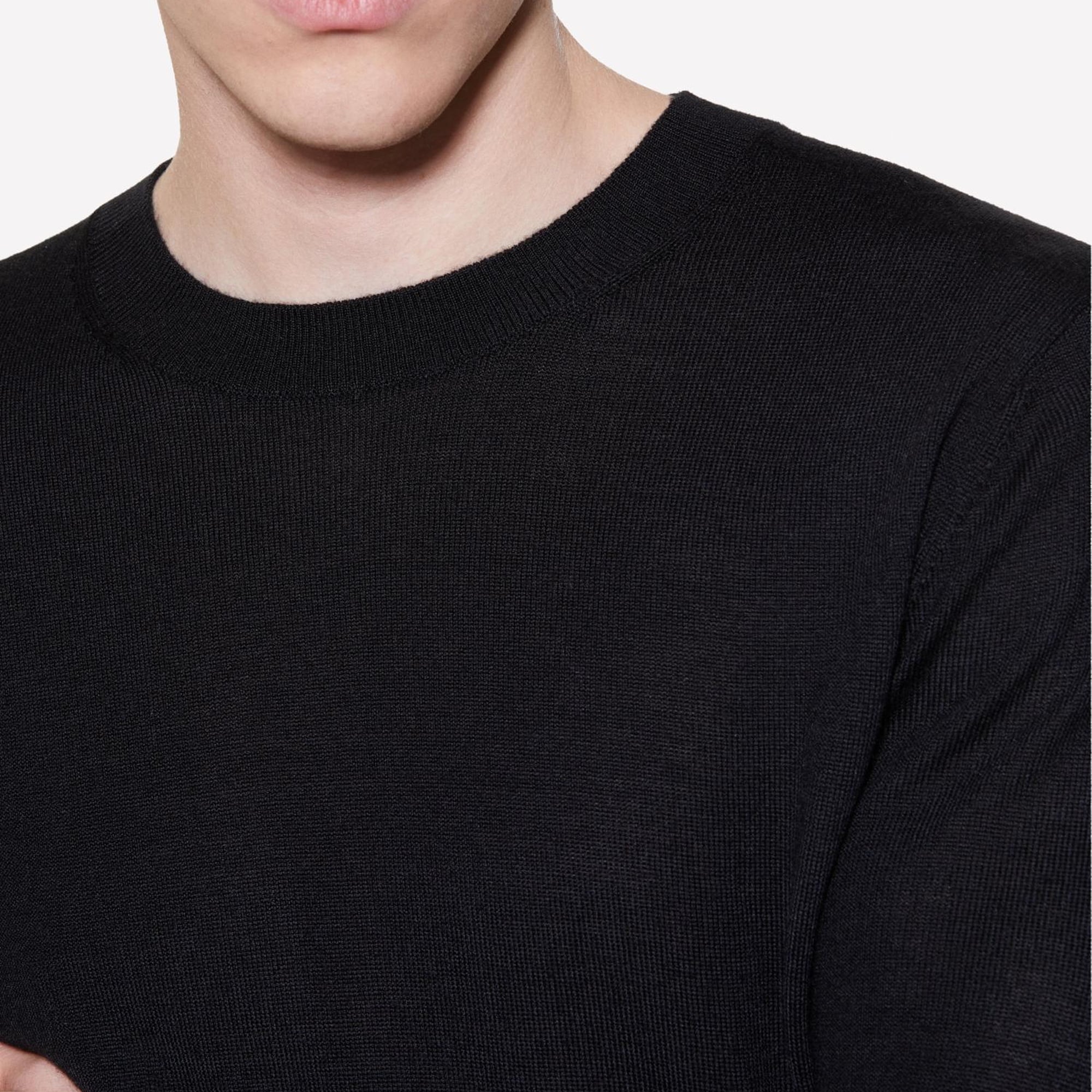 Erkek Siyah Yün Karışımlı Bisiklet Yaka Kazak