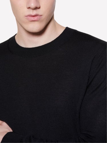  Erkek Siyah Yün Karışımlı Bisiklet Yaka Kazak