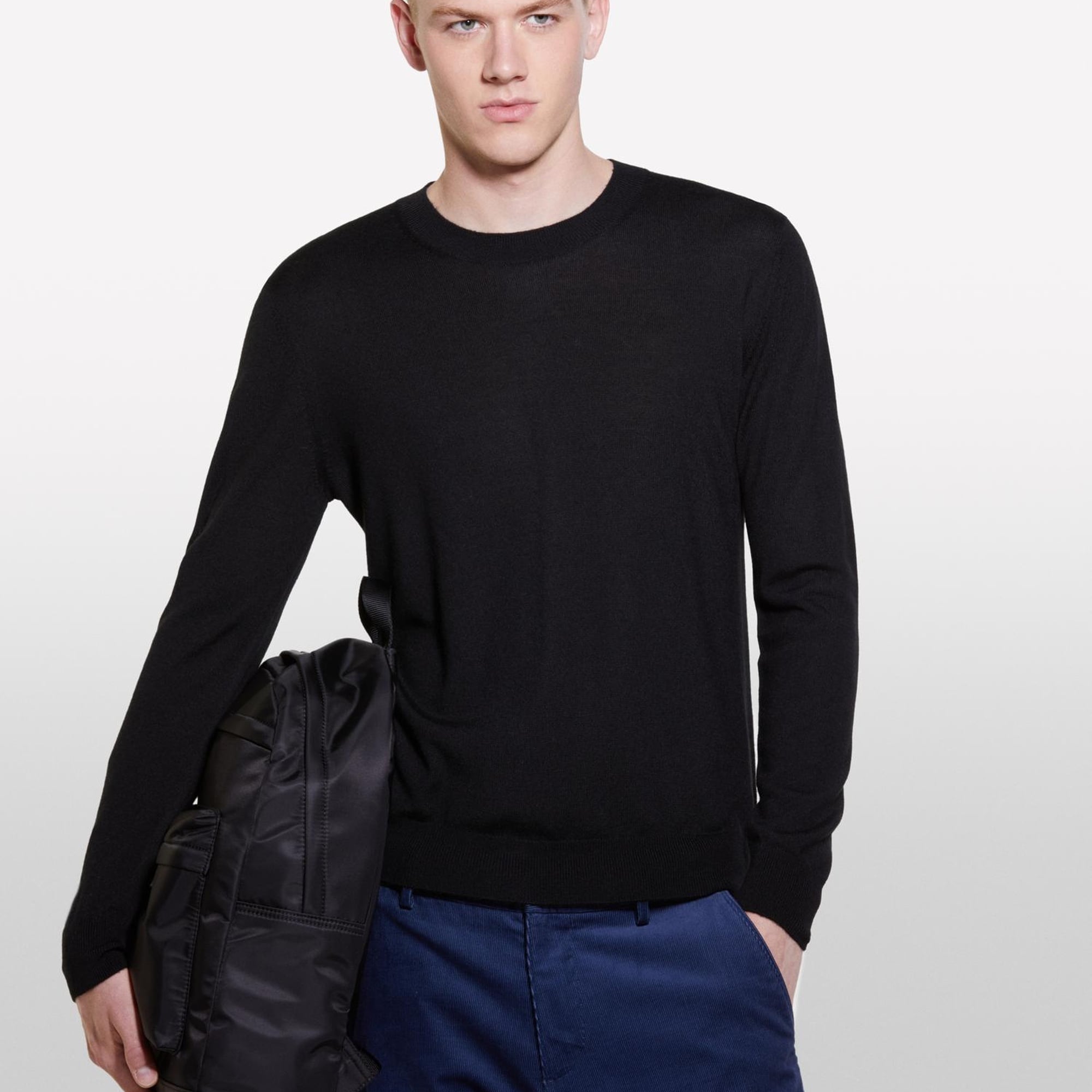 Erkek Siyah Yün Karışımlı Bisiklet Yaka Kazak